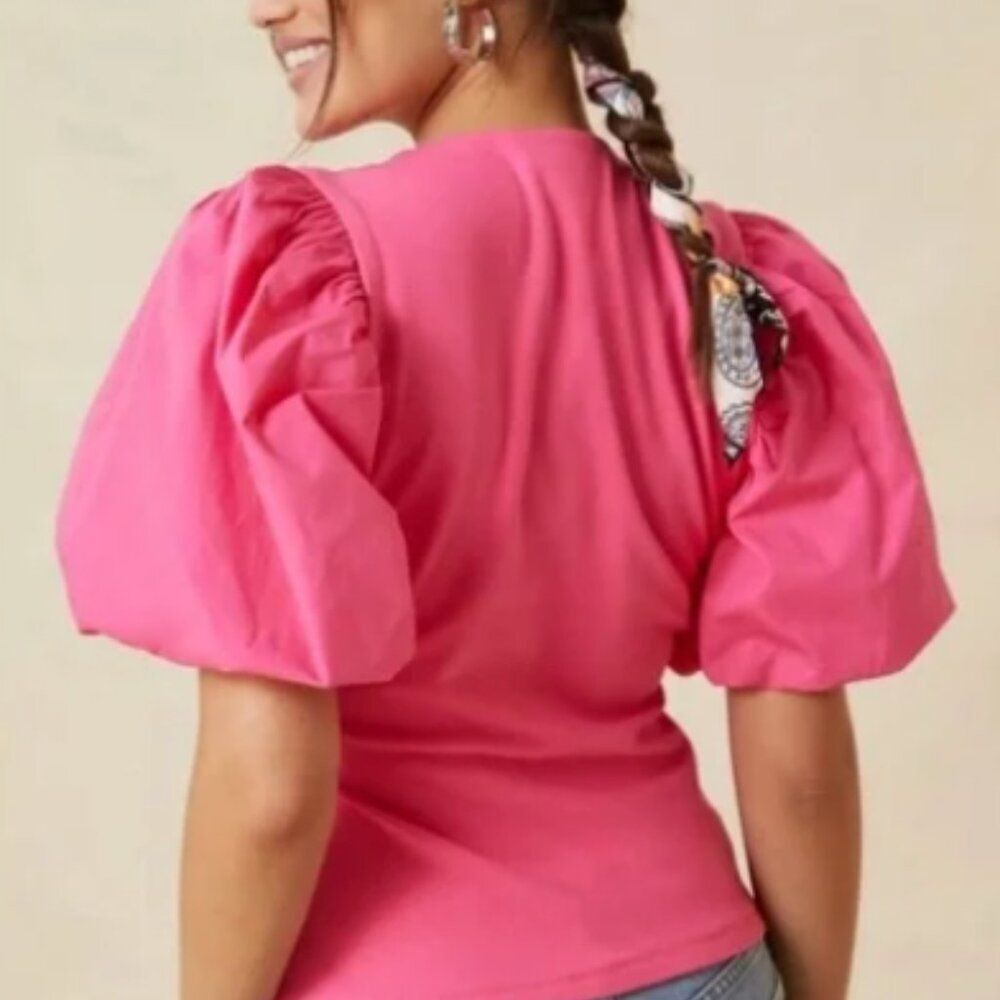 Anthropologie Maeve top puff sleeves V neck wrap style size M